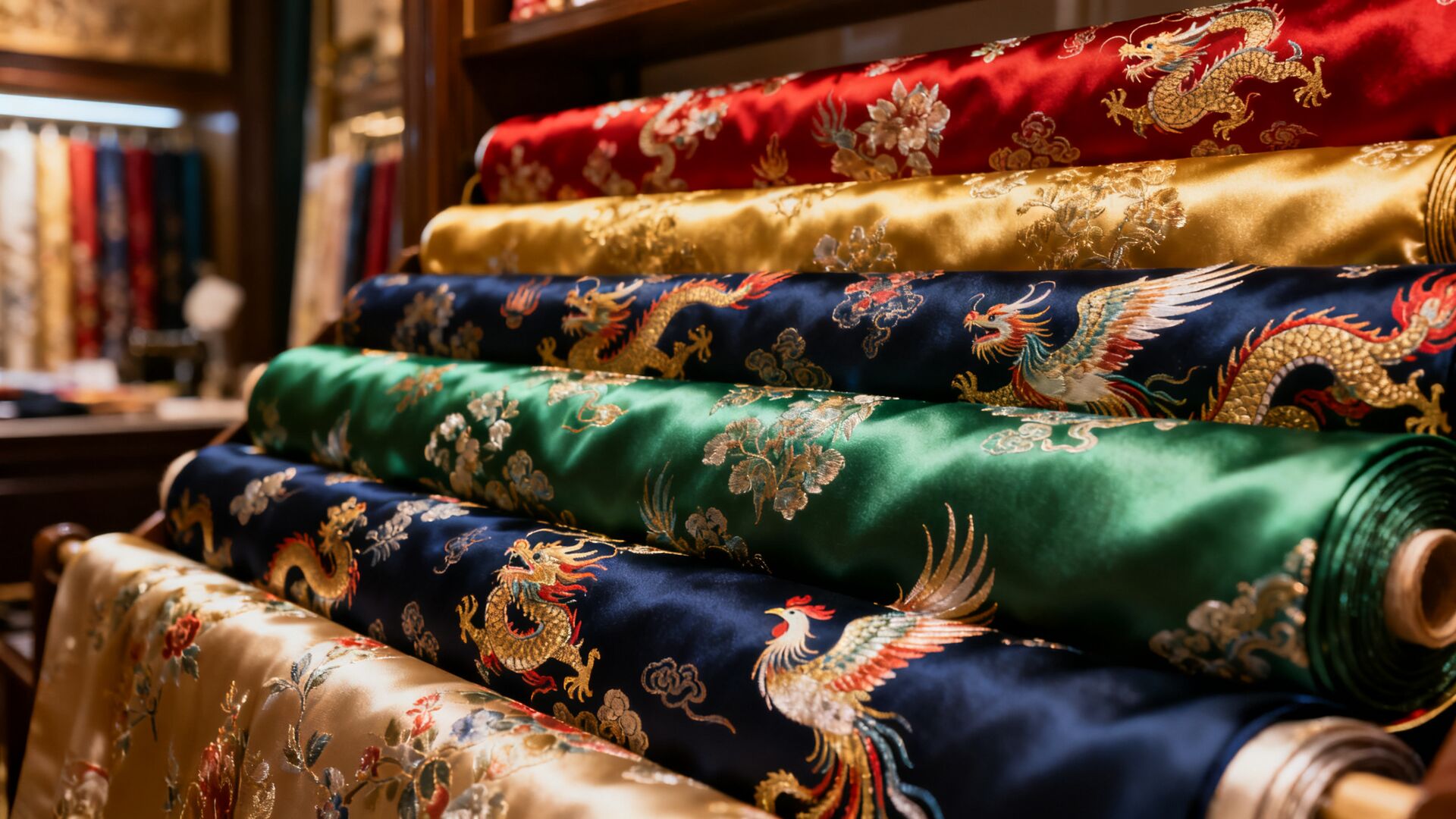 Rolls of Chinese silk fabric